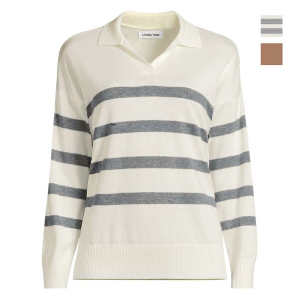 [18] Lands End Women's Cotton Modal LS Polo Collar Sweater